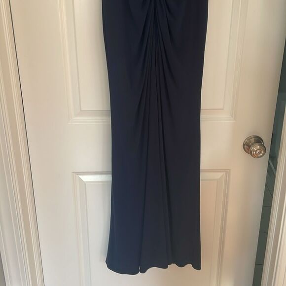 Adrianna Papell Navy Blue V Neck Short Sleeve Stretch Gown Size 4 Formal - Picture 11 of 14